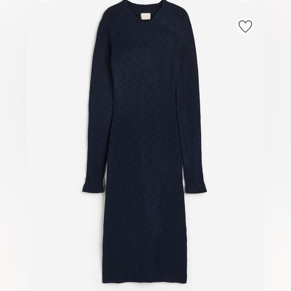 H&M Navy Blue Long Sleeve Ribbed Knit Dress